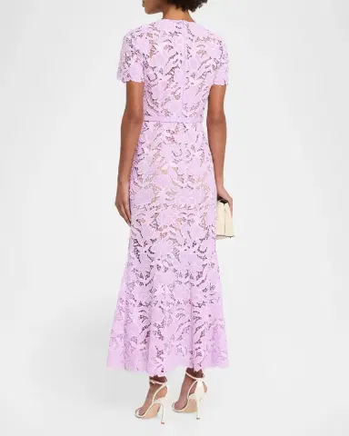 Self-Portrait Belted Lace Midi Dress | Thumbnail 3 Self-Portrait Belted Lace Midi Dress | Thumbnail 3