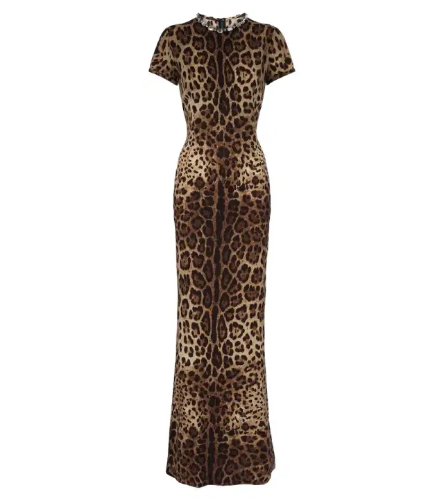 Dolce & Gabbana Embellished leopard-print silk-blend gown