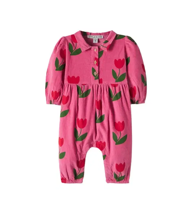 Emile et Ida Baby floral cotton corduroy onesie