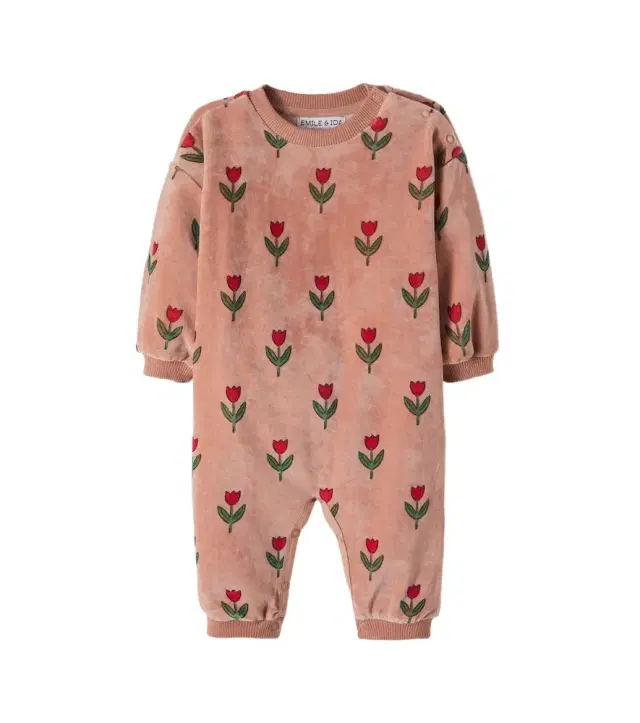 Emile et Ida Baby floral cotton-blend velvet onesie