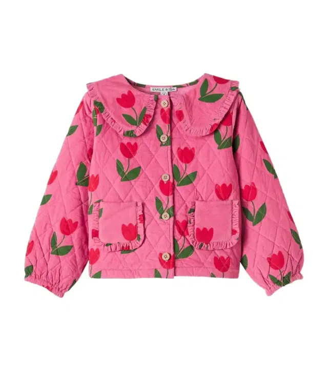 Emile et Ida Floral quilted ruffled cotton corduroy jacket