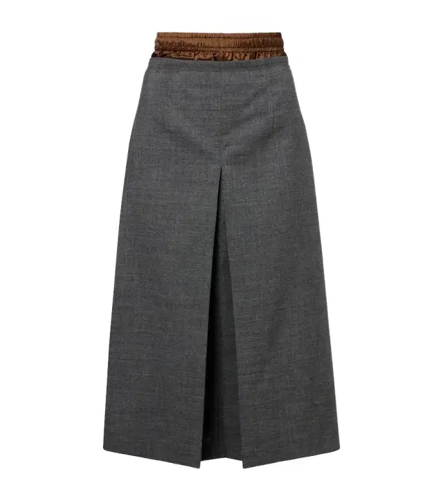 Prada Layered pleated wool midi skirt
