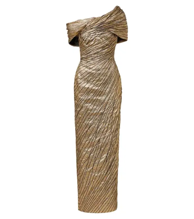 Marmar Halim Striped asymmetric brocade bustier gown