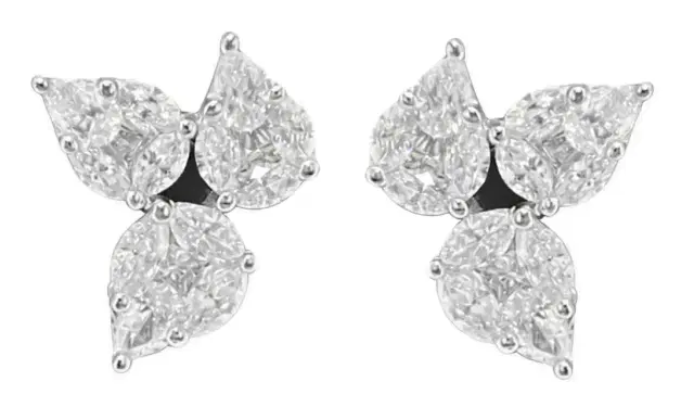 Wish Fine Jewelry 1.18ct Diamond 18K Gold Illusion Triple Pear Earrings