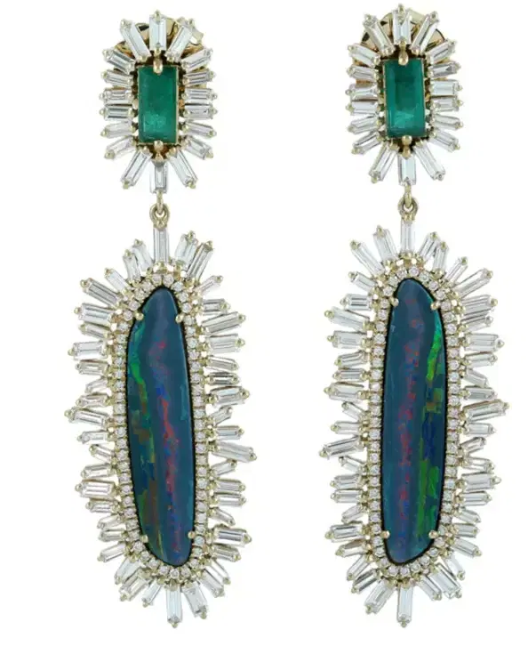 Wish Fine Jewelry 10.45ct Emerald Opal Diamond 18K Gold Drop Earrings