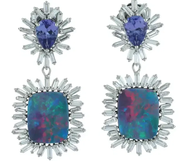 Wish Fine Jewelry 14.22ct Diamond Opal Tanzanite 18K Gold Drop Earrings