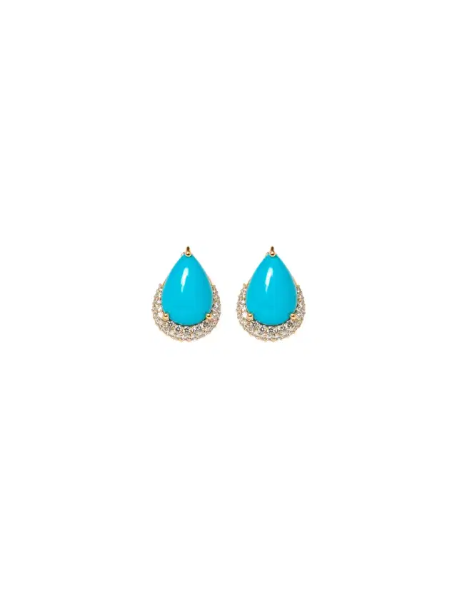 Wish Fine Jewelry 14.81ct Diamond Turquoise 18K Pear Stud Earrings