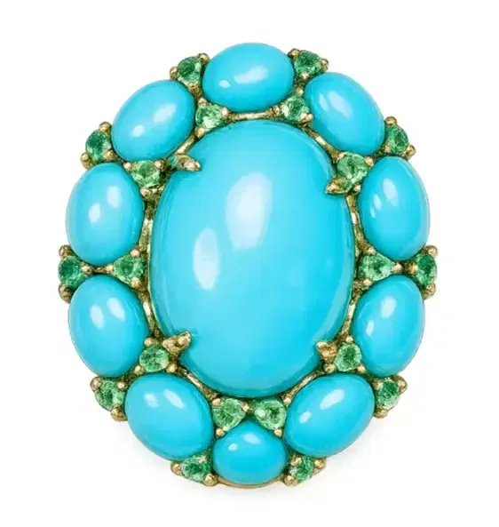 Wish Fine Jewelry 19.188ct Emerald Turquoise 18K Gold Cocktail Ring