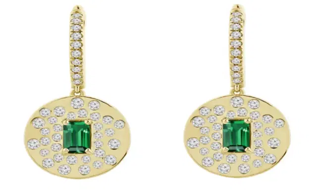 Wish Fine Jewelry 2.24ct Diamond Emerald 18K Gold Hoop Drop Earrings