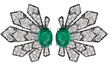 Wish Fine Jewelry 2.36ct Diamond Emerald 18K Gold Leaf Earrings | Thumbnail 1