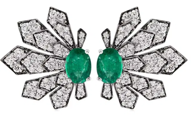 Wish Fine Jewelry 2.36ct Diamond Emerald 18K Gold Leaf Earrings