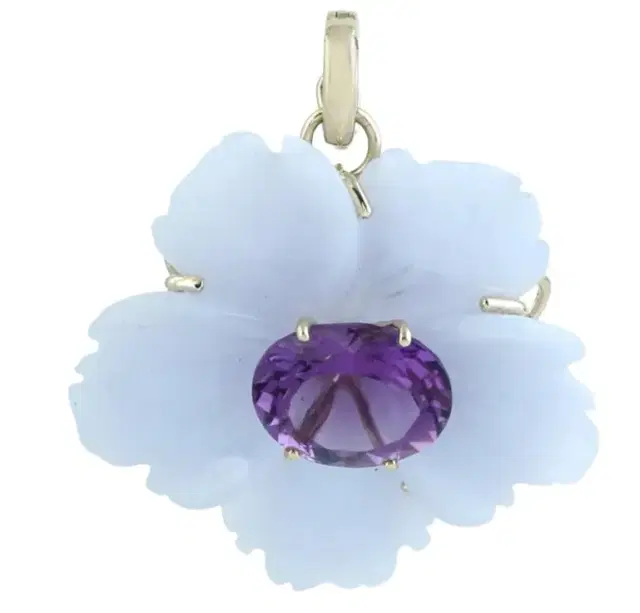 Wish Fine Jewelry 21.13ct Amethyst Chalcedony 14K Gold Flower Pendant