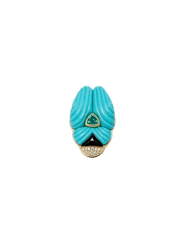 Wish Fine Jewelry 22.849ct Turquoise Black Onyx 18K Gold Pendant