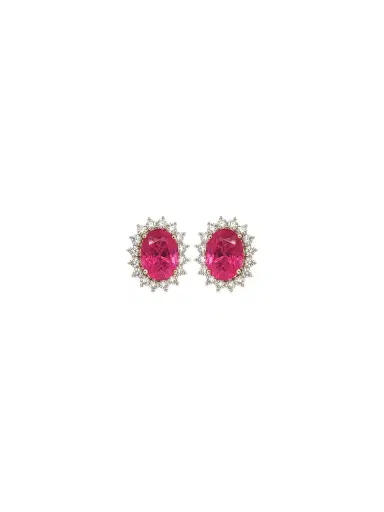 Wish Fine Jewelry 3.06ct Ruby Diamond 18K Gold Halo Stud Earrings | Thumbnail 1