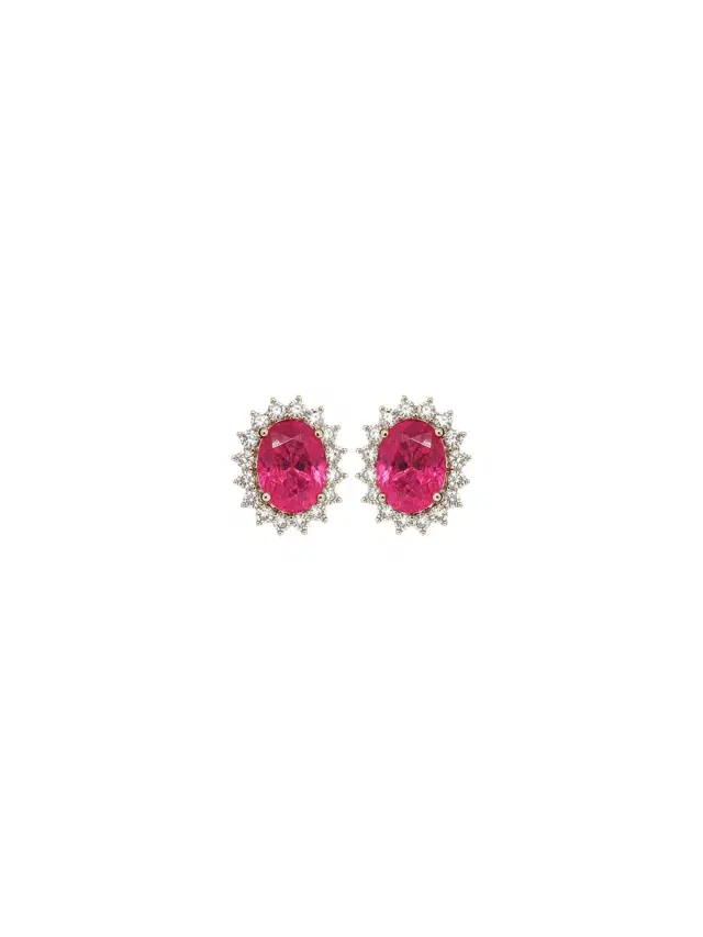Wish Fine Jewelry 3.06ct Ruby Diamond 18K Gold Halo Stud Earrings