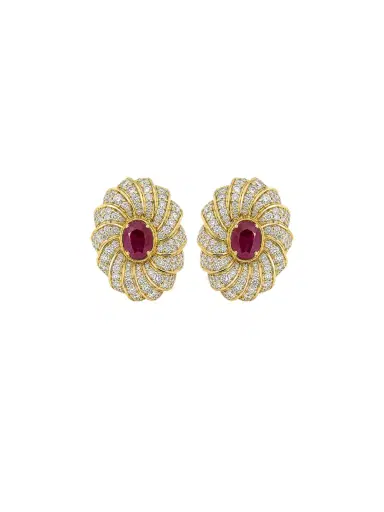 Wish Fine Jewelry 4.20ct Diamond Ruby 18K Gold Stud Earrings | Thumbnail 1