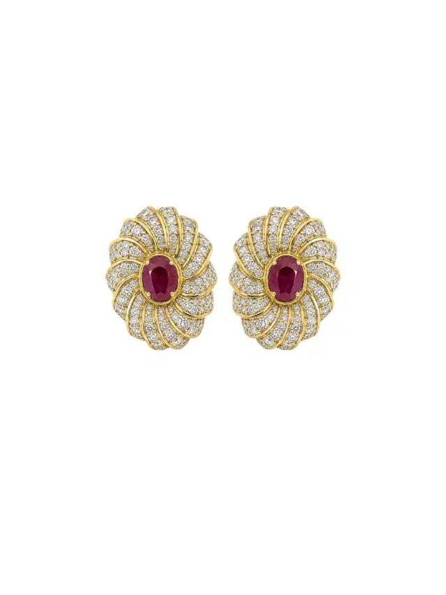 Wish Fine Jewelry 4.20ct Diamond Ruby 18K Gold Stud Earrings