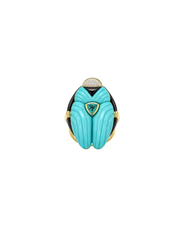 Wish Fine Jewelry 41.76ct Turquoise Black Onyx 18K Gold Ring