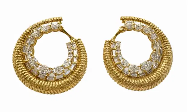 Wish Fine Jewelry 5.3ct Diamond 18K Gold Curved Earrings