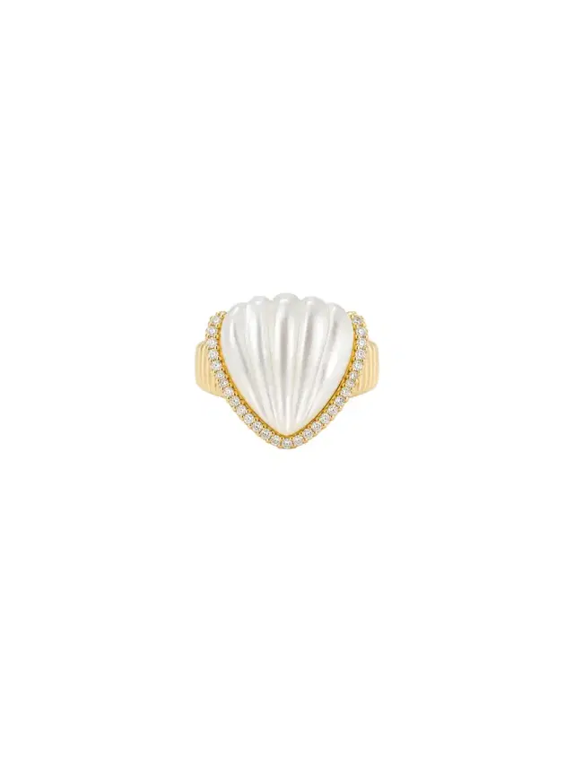 7.43ct Diamond Shell Ring in 18K Yellow Gold