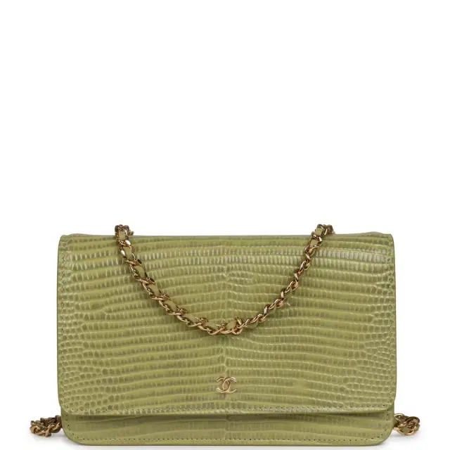 Chanel Chanel Wallet On Chain WOC Green Lizard Embossed Calfskin Gold Hardware