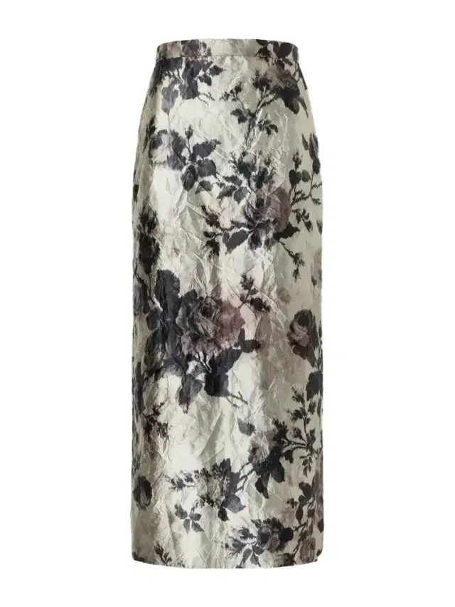 Floral-print Crinkle Satin Midi Skirt