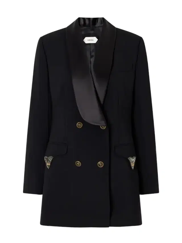 Double-breasted Embellished Satin-trimmed Stretch-wool Mini Dress