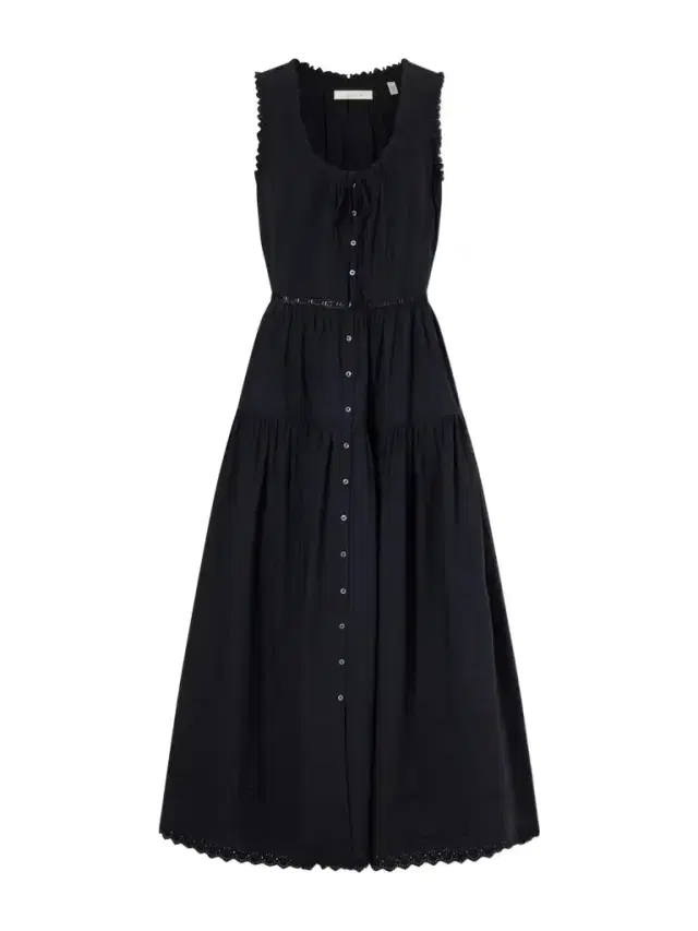 DÔEN Hortense Pintucked Embroidered Organic Cotton Midi Dress