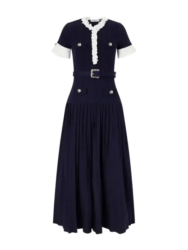 Self-Portrait Belted Floral-appliquéd Ribbed Midi Dress