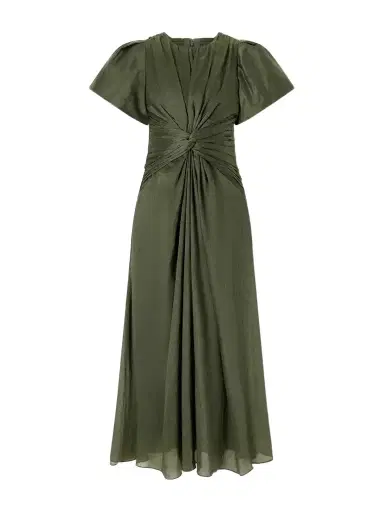Aje Movement Gathered Lyocell And Linen-blend Midi Dress | Thumbnail 1 Aje Movement Gathered Lyocell And Linen-blend Midi Dress | Thumbnail 1