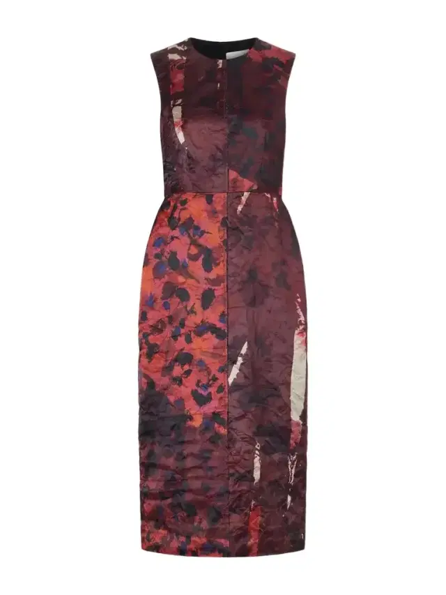 Erdem Floral-print Crinkle Paneled Satin Midi Dress