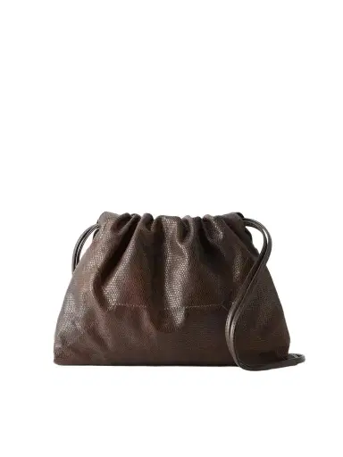 Brunello Cucinelli Monili-embellished Lizard-effect Leather Shoulder Bag | Thumbnail 1 Brunello Cucinelli Monili-embellished Lizard-effect Leather Shoulder Bag | Thumbnail 1