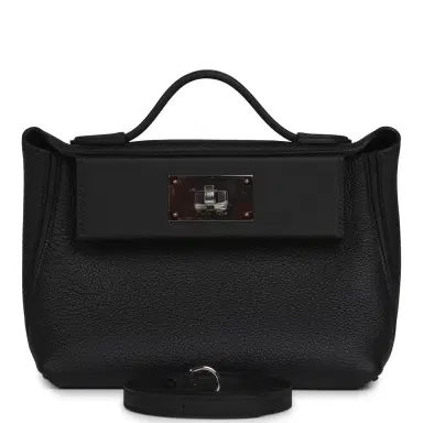 HERMÈS Hermes Mini 24/24 Bag Black Togo, Swift Palladium Hardware | Thumbnail 1 HERMÈS Hermes Mini 24/24 Bag Black Togo, Swift Palladium Hardware | Thumbnail 1