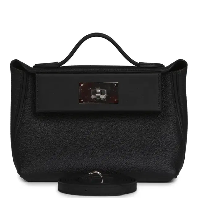 HERMÈS Hermes Mini 24/24 Bag Black Togo, Swift Palladium Hardware