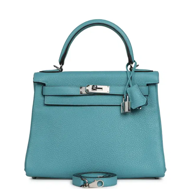 HERMÈS Pre-owned Hermes Kelly Retourne 28 Turquoise Togo Palladium Hardware
