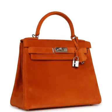 HERMÈS Vintage Hermes Kelly Sellier 28 Orange Doblis Palladium Hardware | Thumbnail 2