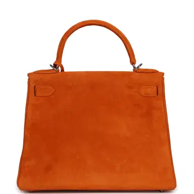 HERMÈS Vintage Hermes Kelly Sellier 28 Orange Doblis Palladium Hardware | Thumbnail 4