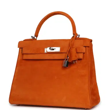 HERMÈS Vintage Hermes Kelly Sellier 28 Orange Doblis Palladium Hardware | Thumbnail 5