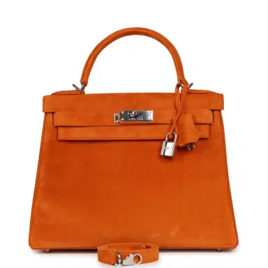 HERMÈS Vintage Hermes Kelly Sellier 28 Orange Doblis Palladium Hardware | Thumbnail 1