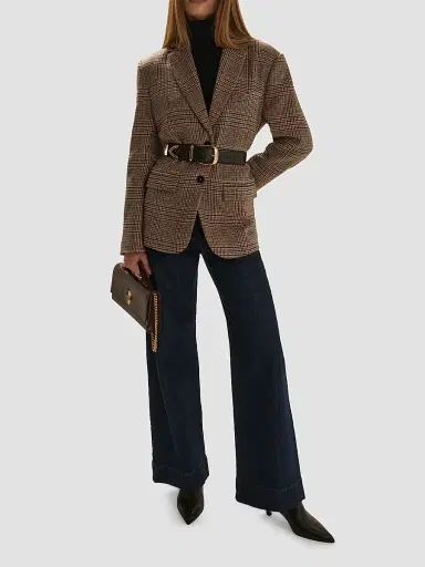 Favorite Daughter Women's The Dean Plaid Notch Lapel Blazer - Brown Glen Plaid - Size XS | Thumbnail 2