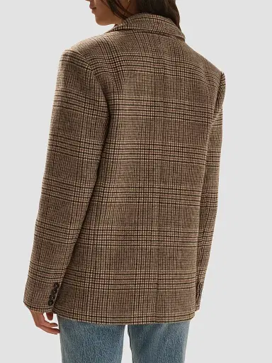 Favorite Daughter Women's The Dean Plaid Notch Lapel Blazer - Brown Glen Plaid - Size XS | Thumbnail 3