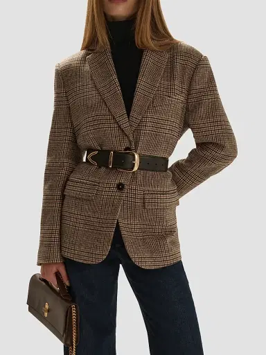 Favorite Daughter Women's The Dean Plaid Notch Lapel Blazer - Brown Glen Plaid - Size XS | Thumbnail 4