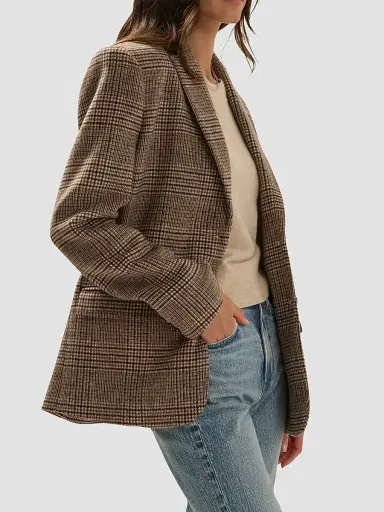 Favorite Daughter Women's The Dean Plaid Notch Lapel Blazer - Brown Glen Plaid - Size XS | Thumbnail 5