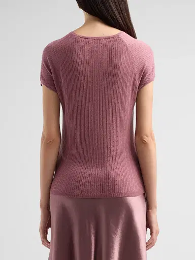 Vince Women's Pointelle Wool T-Shirt - Dusty Peony - Size XS | Thumbnail 3 Vince Women's Pointelle Wool T-Shirt - Dusty Peony - Size XS | Thumbnail 3