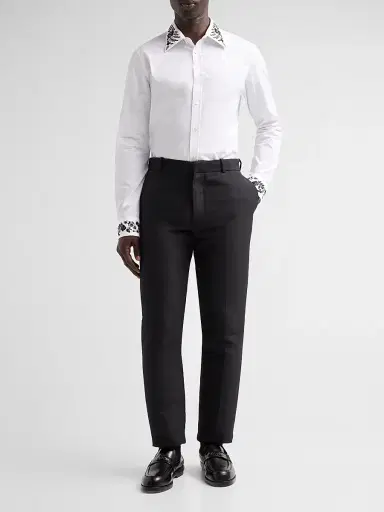 Alexander McQueen Men's Floral Embroidered Cotton Shirt - Optical White - Size 42 | Thumbnail 2