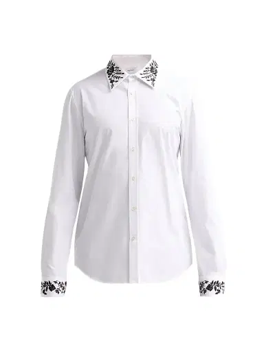 Alexander McQueen Men's Floral Embroidered Cotton Shirt - Optical White - Size 42 | Thumbnail 1