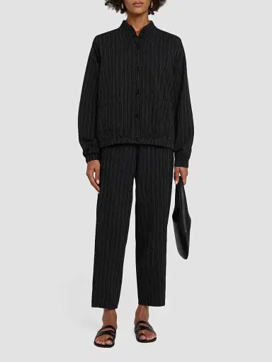 Eileen Fisher Women's Yarn-Dyed Stripe Cotton Jacket - Black White | Thumbnail 2