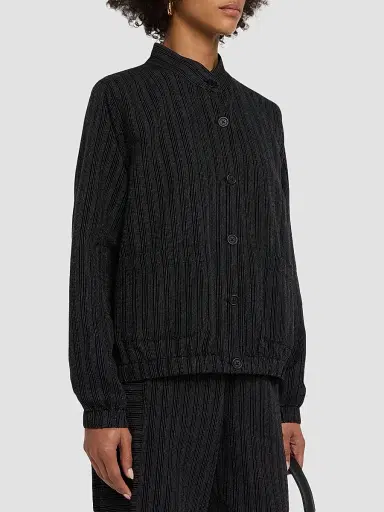 Eileen Fisher Women's Yarn-Dyed Stripe Cotton Jacket - Black White | Thumbnail 4