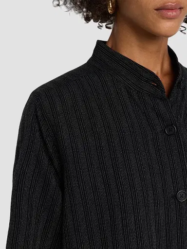 Eileen Fisher Women's Yarn-Dyed Stripe Cotton Jacket - Black White | Thumbnail 5