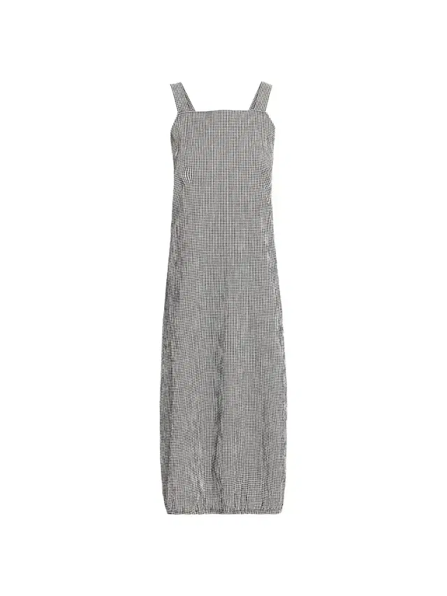Eileen Fisher Women's Crinkled Check Lantern Midi Dress - Black White
